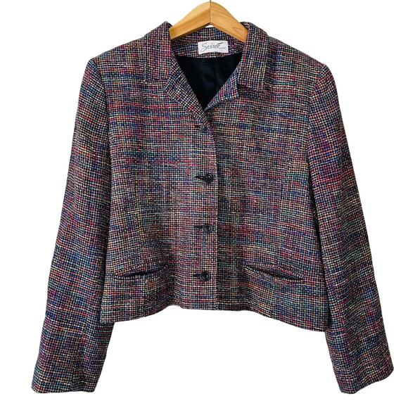 Soirée Jackets & Blazers - Soiree Vintage 100% Silk Rainbow Multicolor Made in USA Blazer Jacket Size L